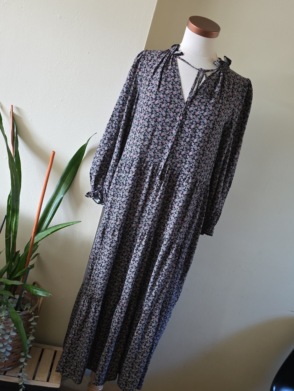 Max Studio Rayon Bohemian Printed Dress LS With Pockets - S